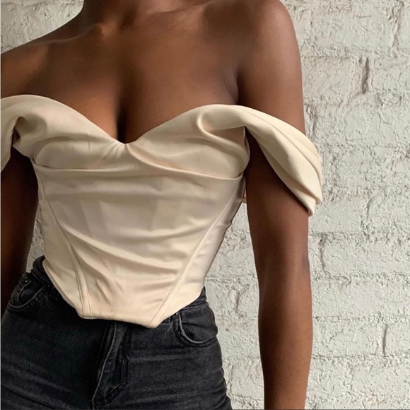 House of CB ‘Silva’ Satin Draped Shoulder Corset Top NWOT - Picture 3 of 13